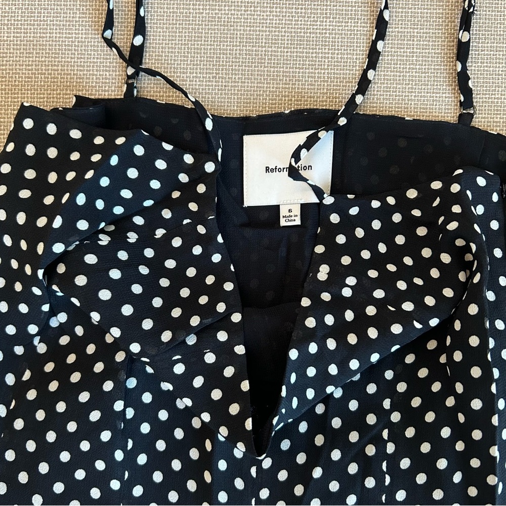 Reformation Annelise Mini Dress - Caviar Polka Dots Causal Party French Vacation - Picture 7 of 13